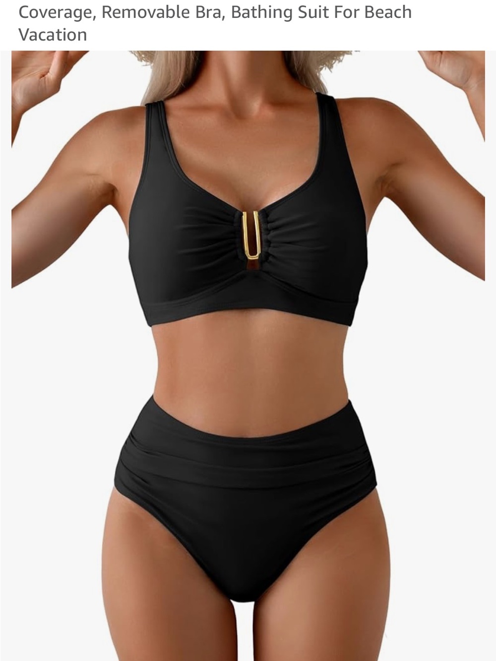 L.L. Bean Black Two-Piece High-Waist Bikini with Gold Accent